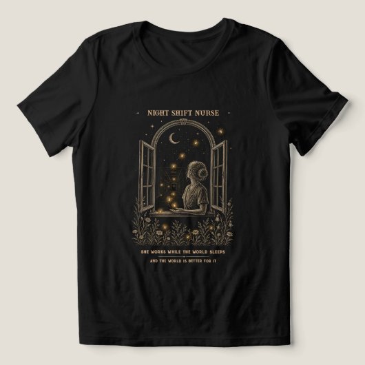 ナイトシフト看護師 ビンテージ植物 月 窓辺 トライブレンドTシャツ (デザイン正面)