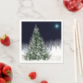 ナイトシ静かョンスノー覆われたクリスマスツリーホリデー スタンダードカクテルナプキン (インサイチュ)