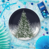 ナイトシ静かョンスノー覆われたクリスマスツリーホリデー ペーパープレート (パーティー)