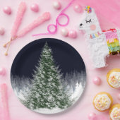 ナイトシ静かョンスノー覆われたクリスマスツリーホリデー ペーパープレート (パーティー)