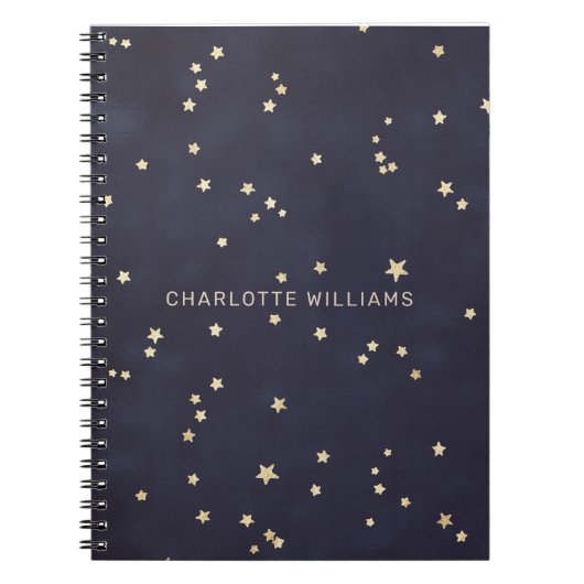 ナイトスカイと金ゴールドスターミニマリストモノグラム ノートブック (正面)