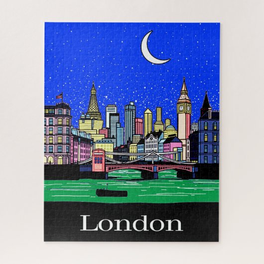 ナイトスカイの下のロンドンの旅行ポスター ジグソーパズル (縦)