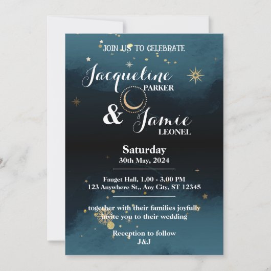 ナイトスカイイラストレーション結婚式招待状 招待状 (正面)