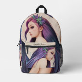 ナイトスカイウォーターカラームーンマーメイドバックパック プリントバックパック (正面)