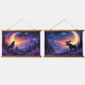 ナイトスカイウルフサスカッチムースクレセントムーン 吊り下げ型タペストリー (ダブル)
