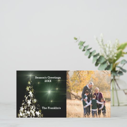 ナイトスカイカードのクリスマスツリーの写真と星 シーズンカード (スタンド正面)