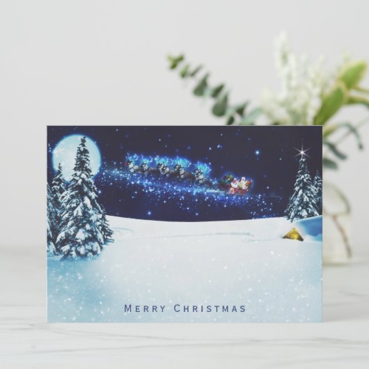 ナイトスカイクリスマスにサンタのそり&トナカイ シーズンカード (スタンド正面)