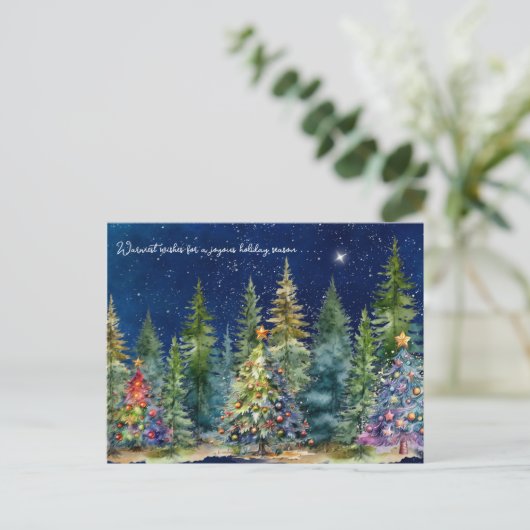 ナイトスカイクリスマスツリーフォレストホリデーポストカード シーズンポストカード (スタンド正面)