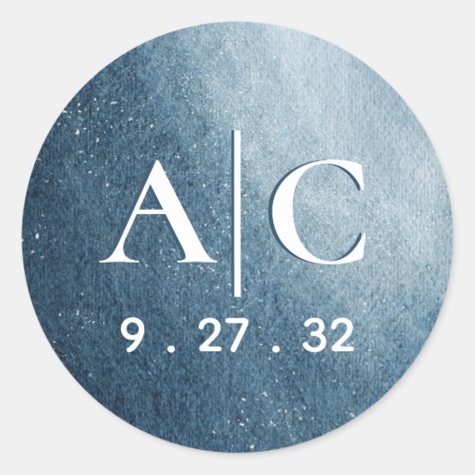 ナイトスカイスターズネイビーブルーホワイトイニシャル ラウンドシール (正面)