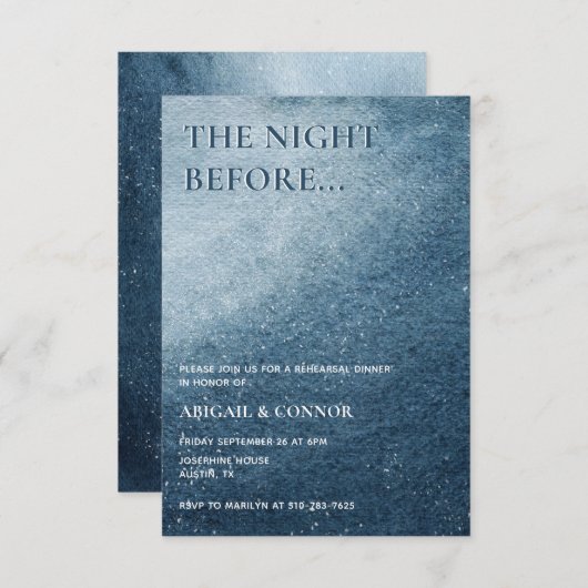 ナイトスカイスターズネイビーブルーホワイトリハーサルディナー エンクロージャーカード (正面/裏面)