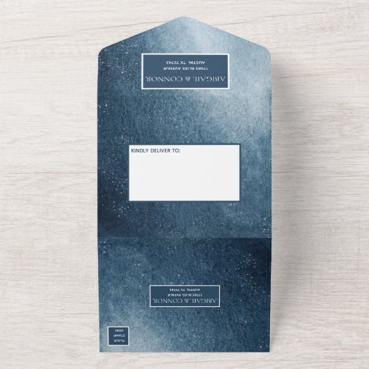 ナイトスカイスターズネイビーブルーホワイト オールインワン招待状 (外側)