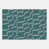 ナイトスカイティール（緑がかった色）グリーンラッピング紙トリオバンドル ラッピングペーパーシート (正面)