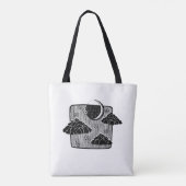 ナイトスカイハーフムーンクラウドハンドドローイラストレーション トートバッグ (裏面)