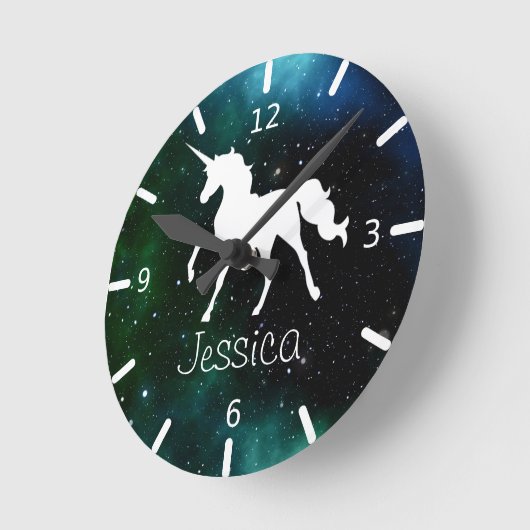 ナイトスカイパーソナライズされたニコーン ラウンド壁時計 (傾斜)