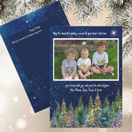 ナイトスカイフォトクリスマスツリーフォレストフラットホリデーカード シーズンカード