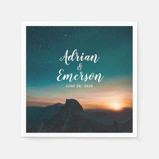ナイトスカイマウンテン銀河系サンモダンライズ結婚ズ スタンダードカクテルナプキン (正面)