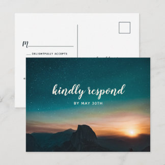 ナイトスカイマウンテン銀河系スターモダンウェディングRSVP インビテーションポストカード