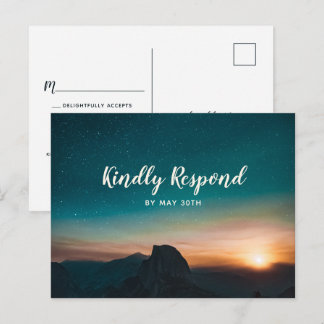 ナイトスカイマウンテン銀河系モダンスターウェディングRSVP インビテーションポストカード