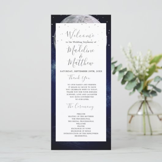 ナイトスカイムーンシチュアルエレガントなウェディングウェルカム プログラム (スタンド正面)