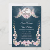 ナイトスカイムーンフェイズピンク&ブルーハンドスティングインビ 招待状 (正面)