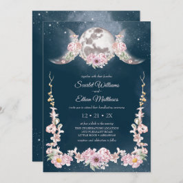 ナイトスカイムーンフェイズピンク&ブルーハンドスティングインビ 招待状