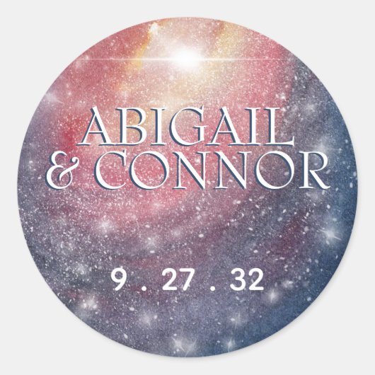ナイトスカイモダン銀河系ブルーパープルレッド名 ラウンドシール (正面)