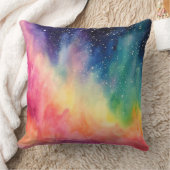 ナイトスカイレインボーウォーターカラー抽象芸術アート クッション (ブランケット)