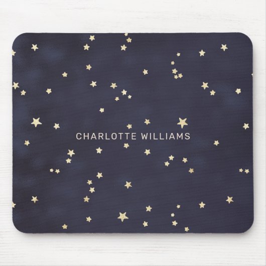 ナイトスカイ金ゴールドスターズミニマリストモノグラム マウスパッド (正面)