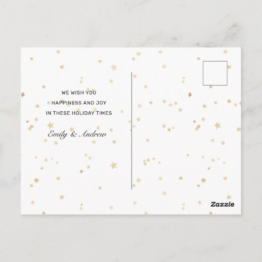 ナイトスカイ金ゴールドスターハッピーホリデー写真 ポストカード (裏面)