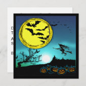 ナイトスカイ飛んでいるの中の若い魔女招待状 招待状 (正面/裏面)