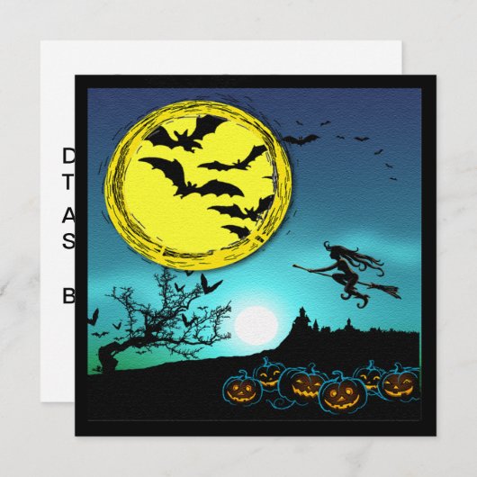 ナイトスカイ飛んでいるの中の若い魔女招待状 招待状 (正面/裏面)