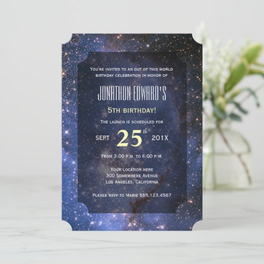ナイトスカイ/宇宙テーマ誕生日パーティーの招待 招待状 (スタンド正面)