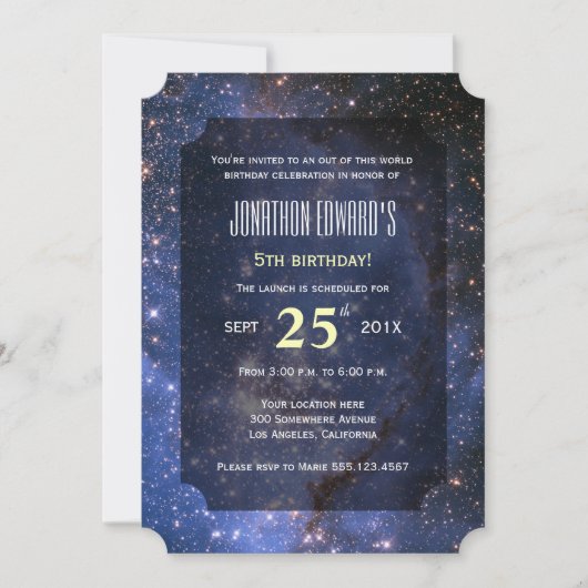 ナイトスカイ/宇宙テーマ誕生日パーティーの招待 招待状 (正面)