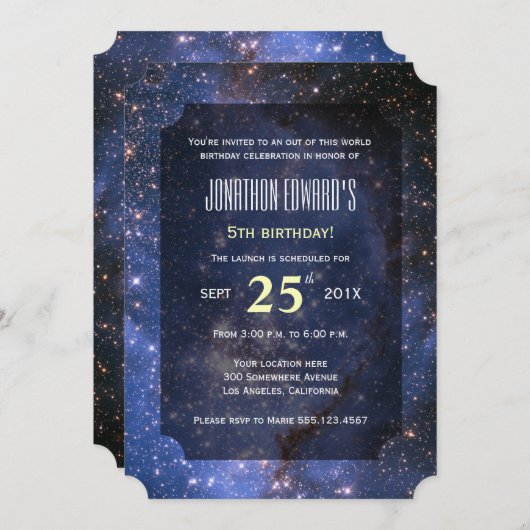 ナイトスカイ/宇宙テーマ誕生日パーティーの招待 招待状 (正面/裏面)
