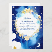 ナイトスキーエレガントアストロアドベンチャー誕生日 招待状 (正面/裏面)