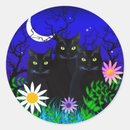 ナイトステッカーでの3匹の黒猫 ラウンドシール