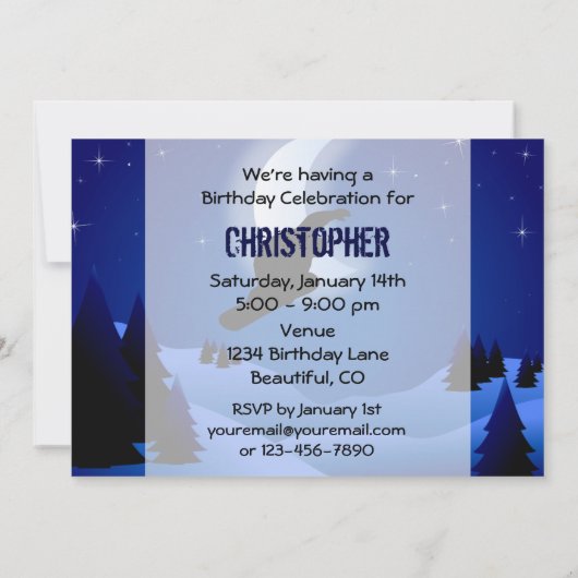ナイトスノーボーディングマウンテン誕生日招待状 招待状 (裏面)