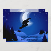 ナイトスノーボーディングマウンテン誕生日招待状 招待状 (正面/裏面)