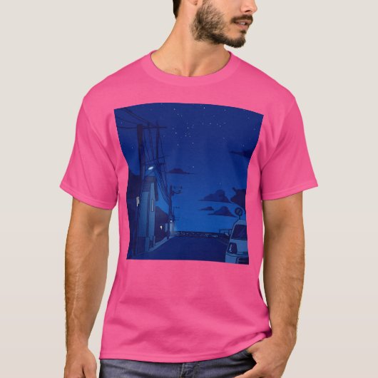 ナイトタイムアニメの背景 Tシャツ (正面)