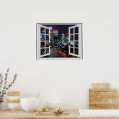 ナイトタイムシティウフェイクィンドビュー ポスター (キッチン)