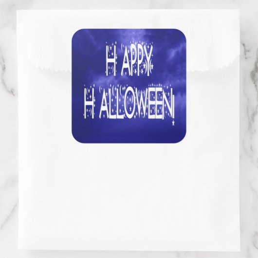 ナイトタイムブルーハッピーハローウィン文字シール スクエアシール (バッグ)