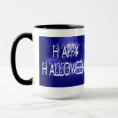 ナイトタイムブルーハッピーハローウィン文字マグ マグカップ (左)