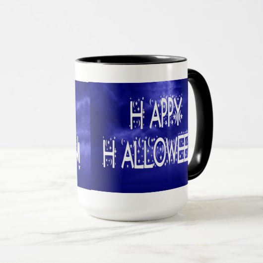 ナイトタイムブルーハッピーハローウィン文字マグ マグカップ (正面右)