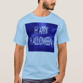 ナイトタイムブルーハッピーハローウィン文字メンズTシャツ Tシャツ (正面)