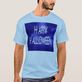 ナイトタイムブルーハッピーハローウィン文字メンズTシャツ Tシャツ