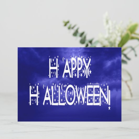 ナイトタイムブルーハッピーハローウィン文字招待状 招待状 (スタンド正面)