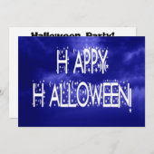 ナイトタイムブルーハッピーハローウィン文字招待状 招待状 (正面/裏面)