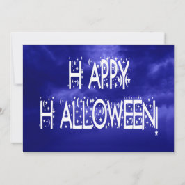 ナイトタイムブルーハッピーハローウィン文字招待状 招待状