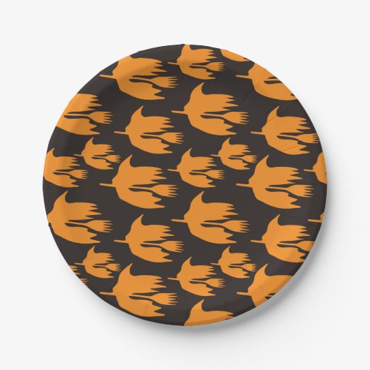 ナイトタイムブルームライド – シームレスなハロウィーンパターン ペーパープレート (正面)