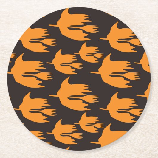 ナイトタイムブルームライド – シームレスなハロウィーンパターン ラウンドペーパーコースター (正面)